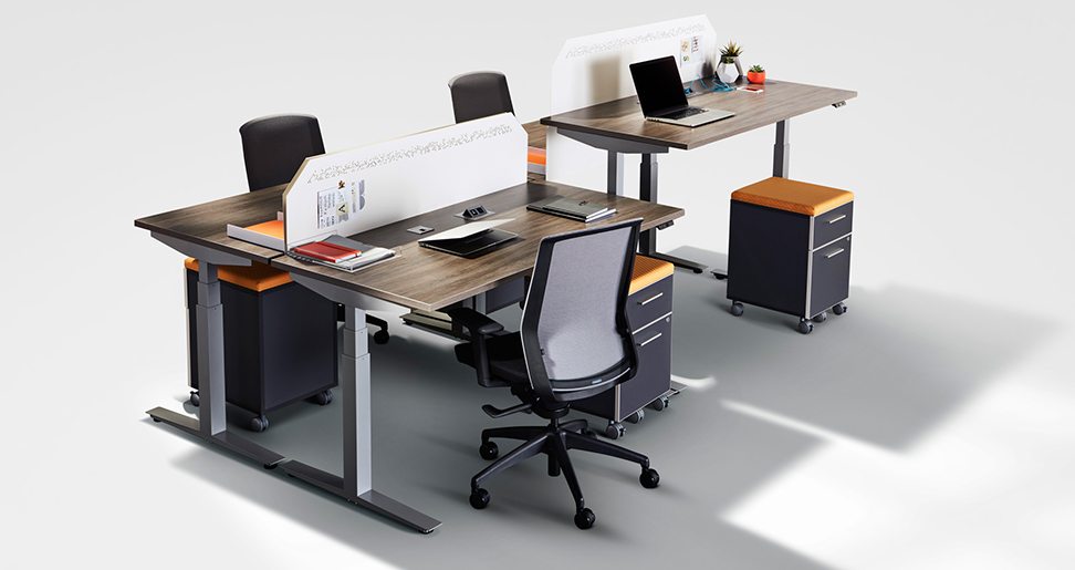 Height adjustable tables provide the flexibility and function necessary for healthy living in today’s modern working environments. High quality motors with pre-sets allow for a quiet and easy transition from sitting to standing at the press of a button. This ergonomic solution can stand alone for a touch down station or integrate into our numerous benching, private office, and system solutions.